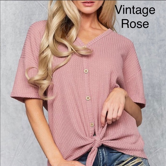 Front tie top button down thermal loose slouchy - Picture 3 of 8